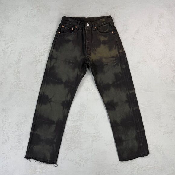 Vintage 1990s Levi's 501 Black Overdyed Tie-Dyed Red Tab Jeans Fit 25 x 26 - Picture 1 of 7